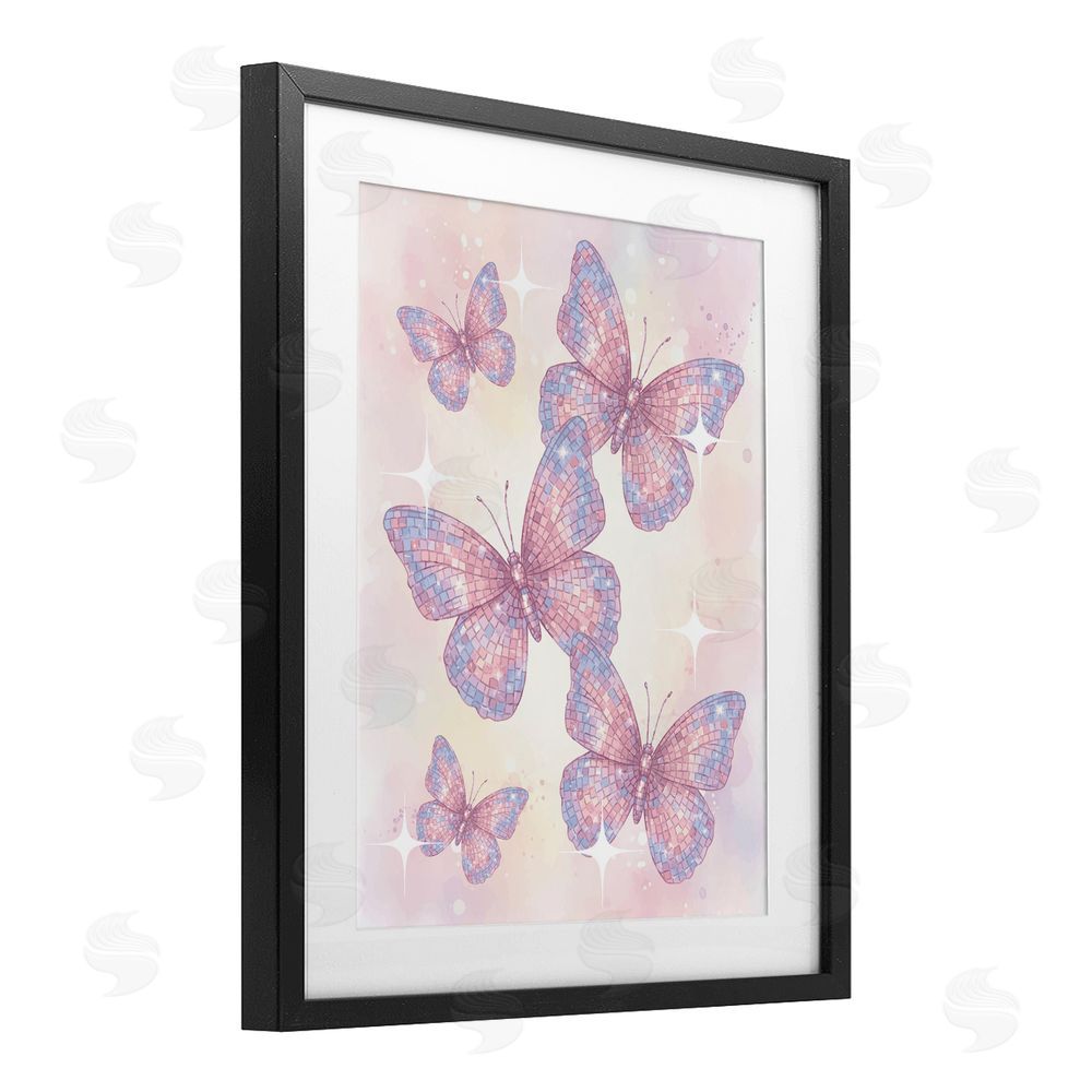 Lil' Rue Delicate Disco Butterfly Dance Black Framed Print Under Glass Wall Art