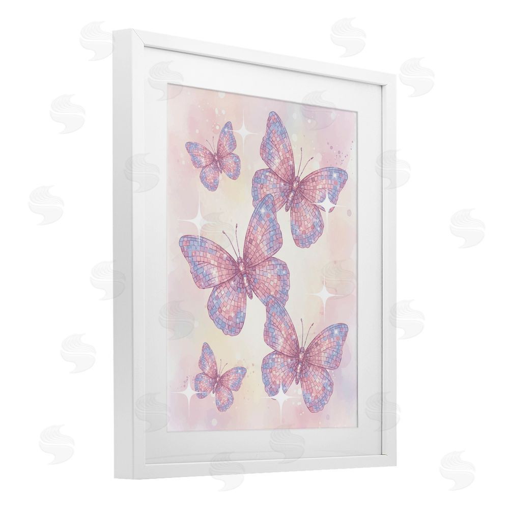 Lil' Rue Delicate Disco Butterfly Dance White Framed Print Under Glass Wall Art
