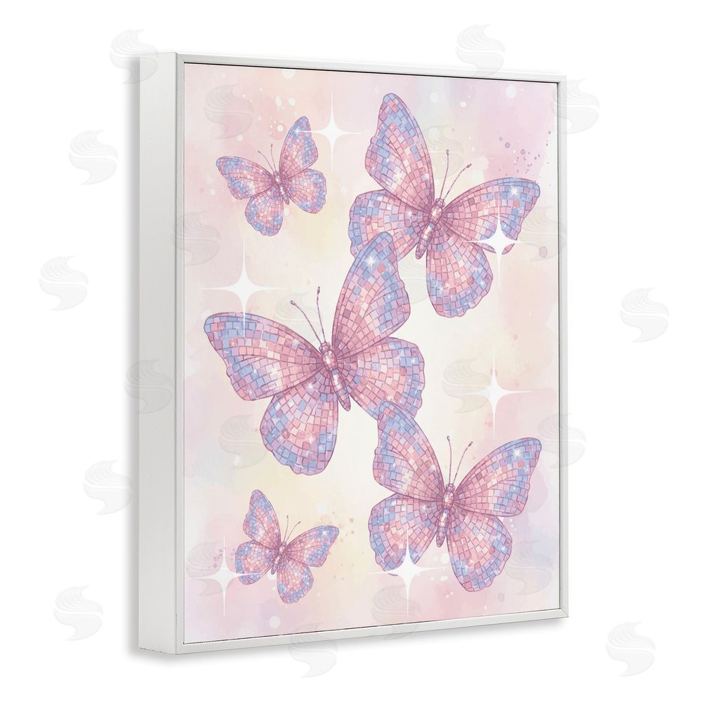 Lil' Rue Delicate Disco Butterfly Dance White Framed Giclee Wall Art Print