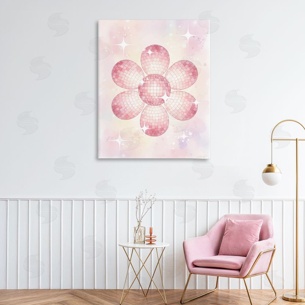 Lil' Rue Dreamy Pink Disco Ball Flower Stretched Canvas Wall Art in Room