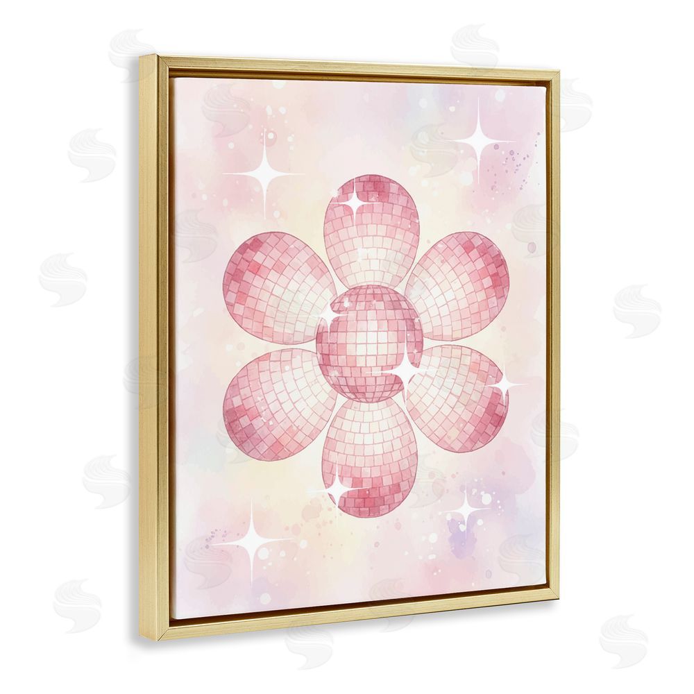 Lil' Rue Dreamy Pink Disco Ball Flower Gold Floating Frame Canvas Wall Art Print