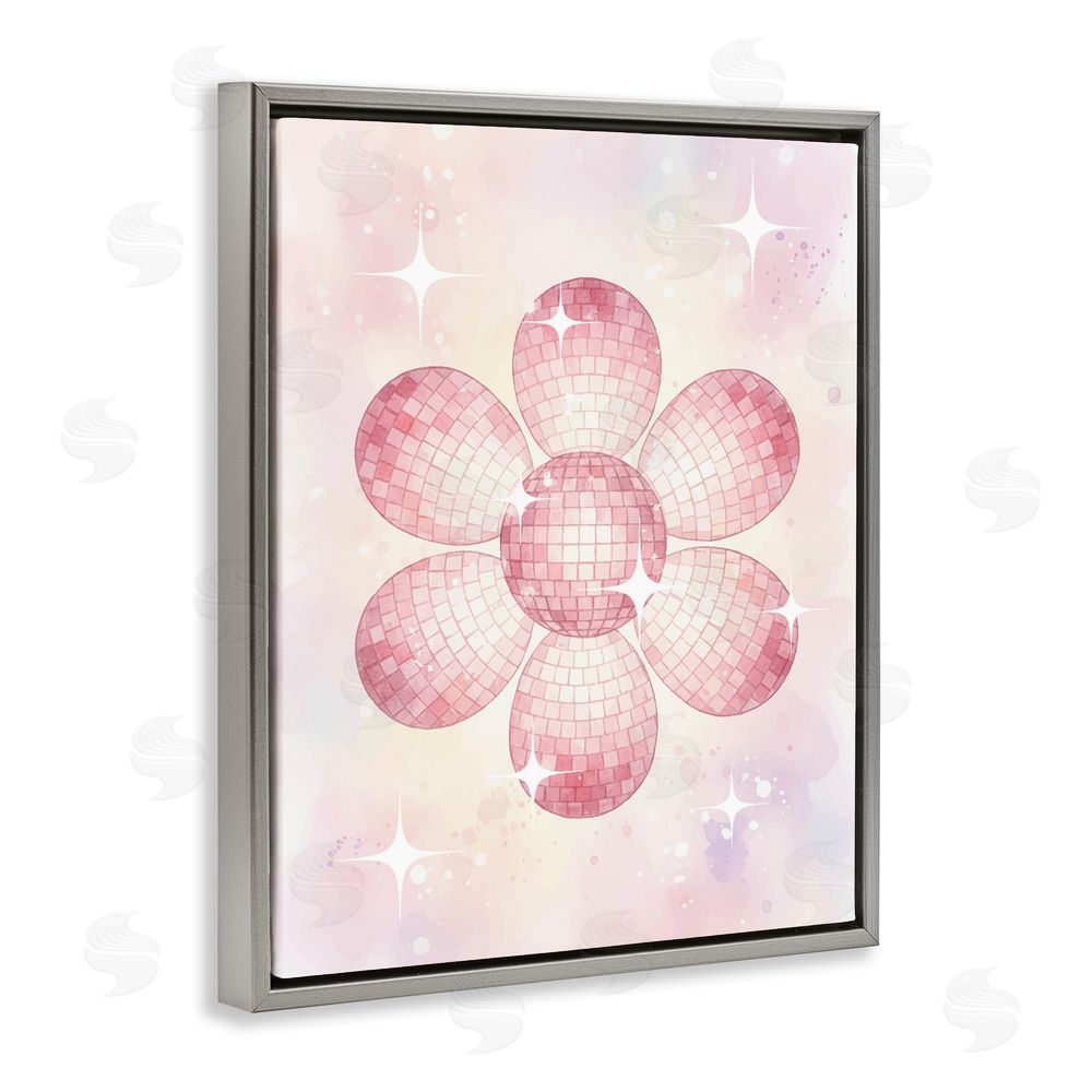 Lil' Rue Dreamy Pink Disco Ball Flower Gray Floating Frame Canvas Wall Art Print