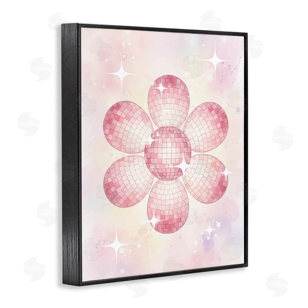 Lil' Rue Dreamy Pink Disco Ball Flower Black Framed Giclee Wall Art Print