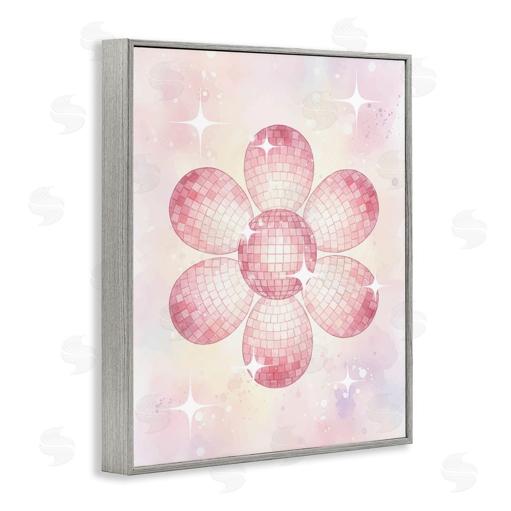 Lil' Rue Dreamy Pink Disco Ball Flower Gray Framed Giclee Wall Art Print