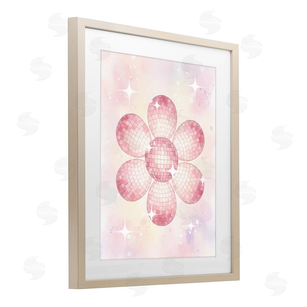 Lil' Rue Dreamy Pink Disco Ball Flower Brown Framed Print Under Glass Wall Art