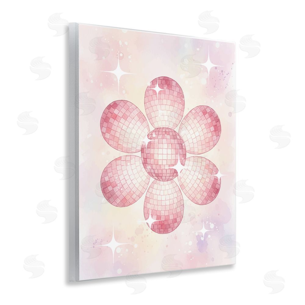 Lil' Rue Dreamy Pink Disco Ball Flower Wall Plaque with Fixed Lithograph Print
