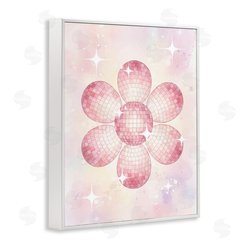Lil' Rue Dreamy Pink Disco Ball Flower White Framed Giclee Wall Art Print