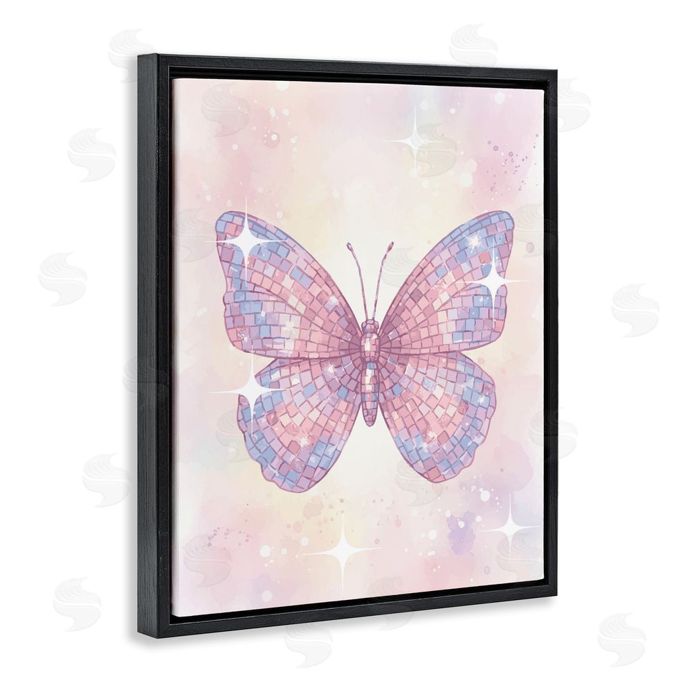 Lil' Rue Delicate Disco Butterfly Black Floating Frame Canvas Wall Art Print
