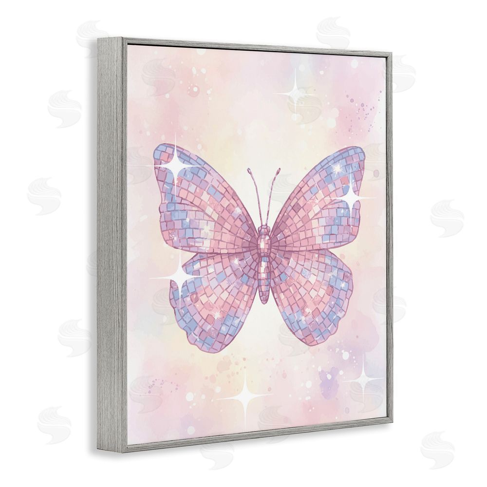 Lil' Rue Delicate Disco Butterfly Gray Framed Giclee Wall Art Print