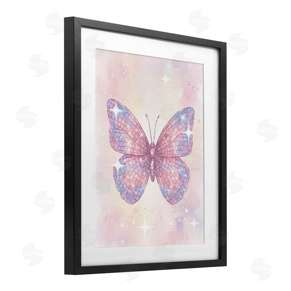 Lil' Rue Delicate Disco Butterfly Black Framed Print Under Glass Wall Art