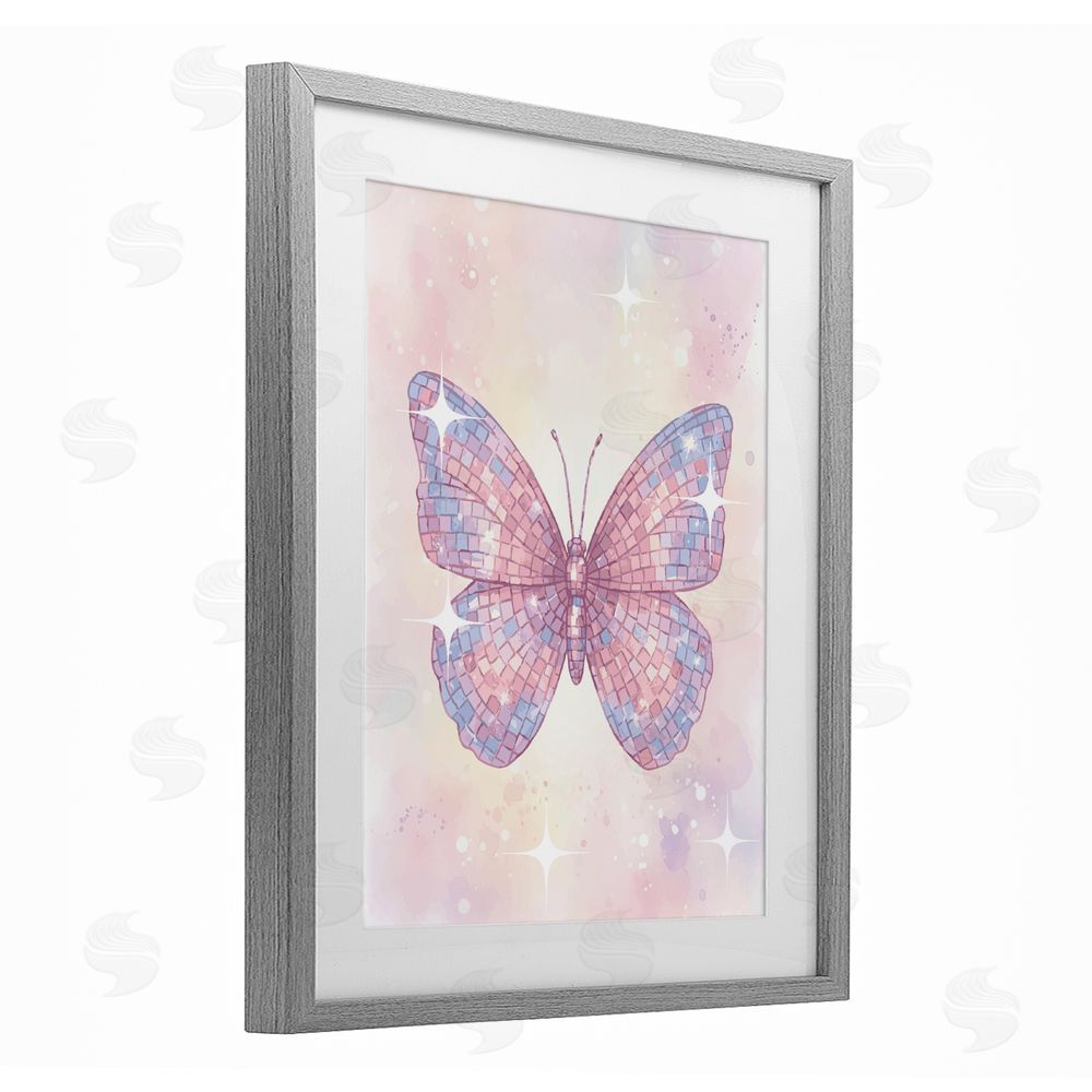 Lil' Rue Delicate Disco Butterfly Gray Framed Print Under Glass Wall Art