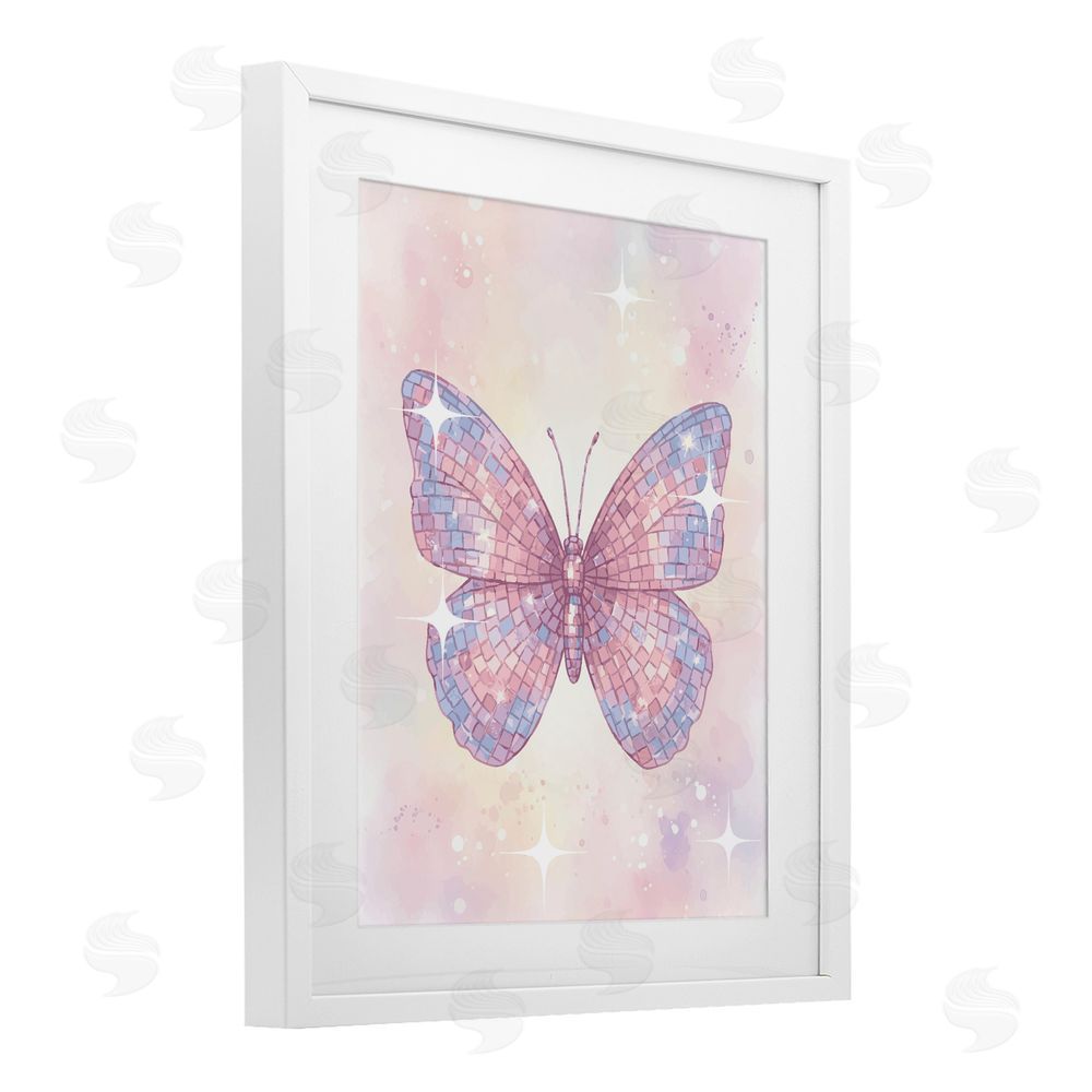 Lil' Rue Delicate Disco Butterfly White Framed Print Under Glass Wall Art