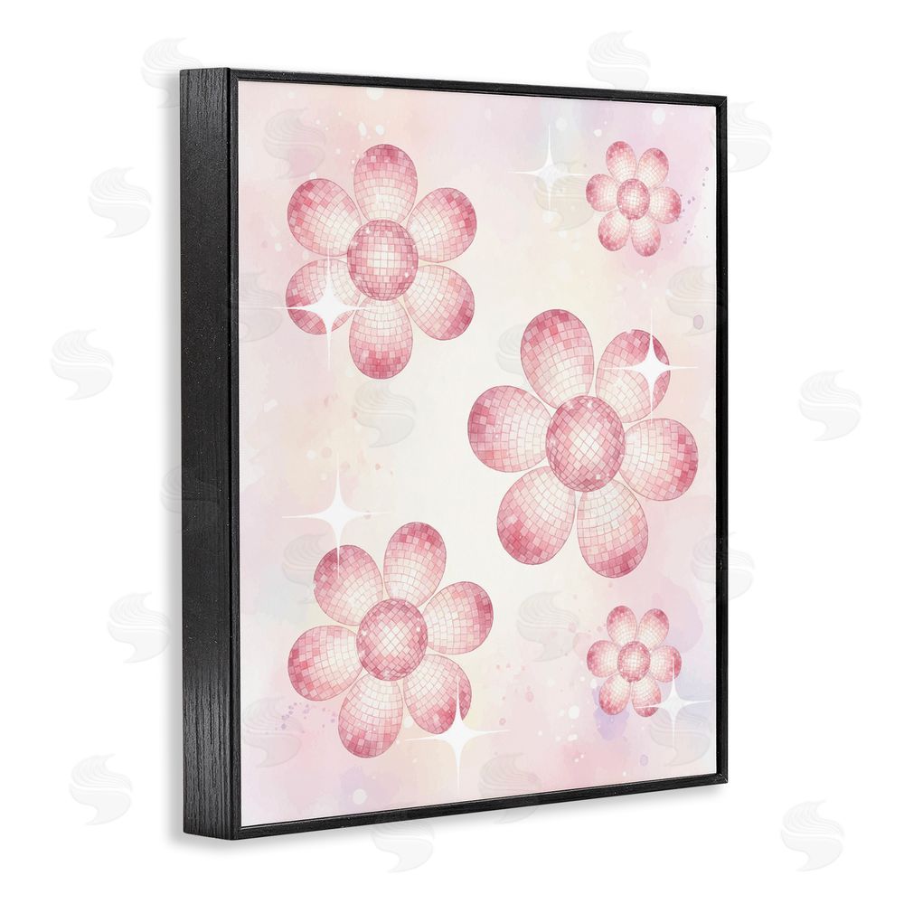 Lil' Rue Disco Ball Floral Patterns Black Framed Giclee Wall Art Print