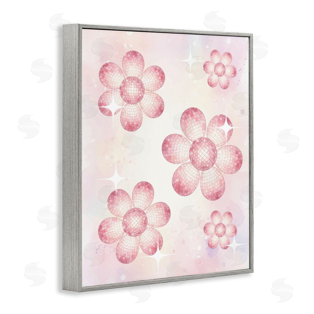Lil' Rue Disco Ball Floral Patterns Gray Framed Giclee Wall Art Print