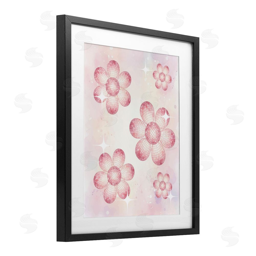 Lil' Rue Disco Ball Floral Patterns Black Framed Print Under Glass Wall Art