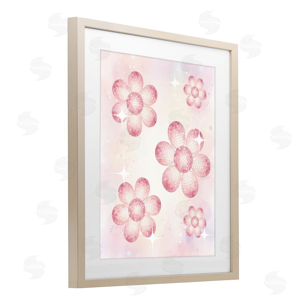 Lil' Rue Disco Ball Floral Patterns Brown Framed Print Under Glass Wall Art