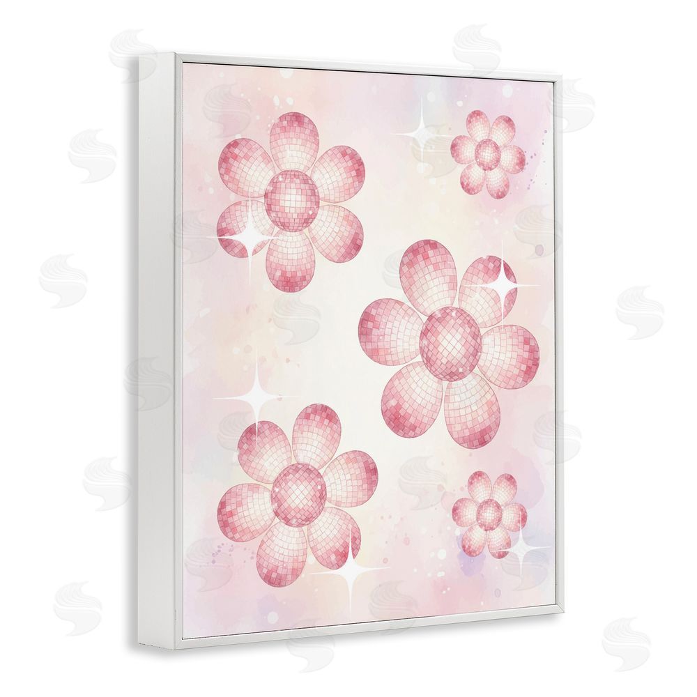 Lil' Rue Disco Ball Floral Patterns White Framed Giclee Wall Art Print