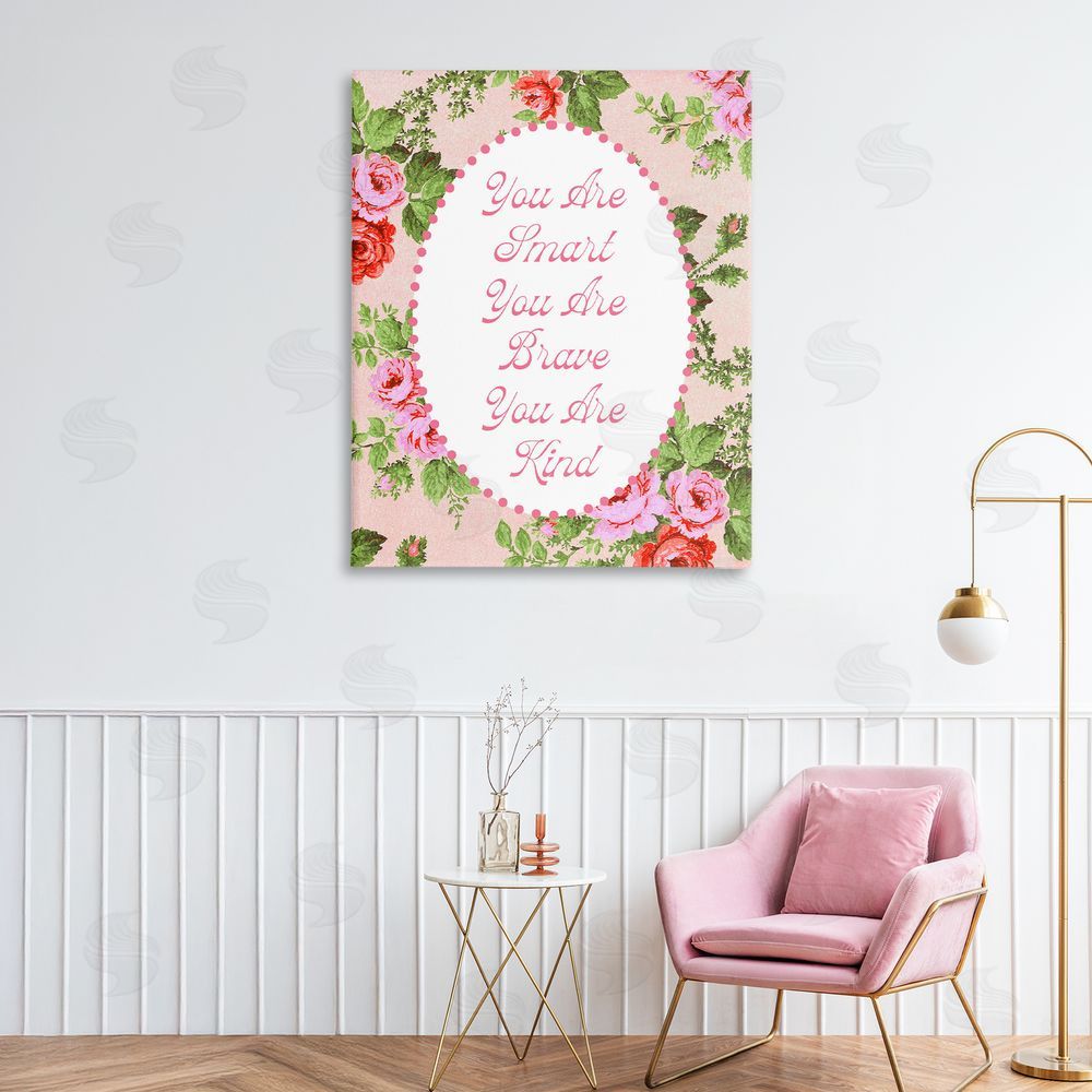 Lil' Rue Smart Brave & Kind with Vintage Florals Stretched Canvas on Wall