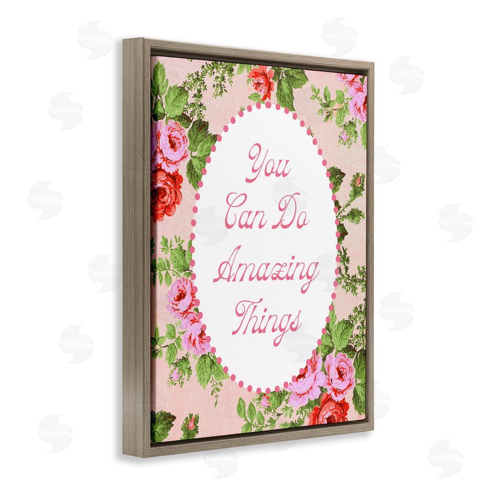 Lil' Rue You Can Do Amazing Things with Vintage Florals Brown Floating Framed Canvas Wall Art Print