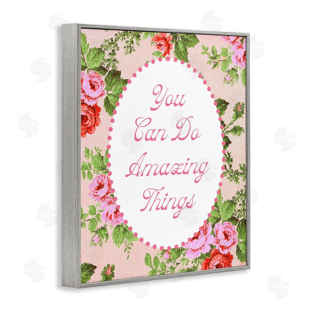 Lil' Rue You Can Do Amazing Things with Vintage Florals Gray Framed Giclee Wall Art Print
