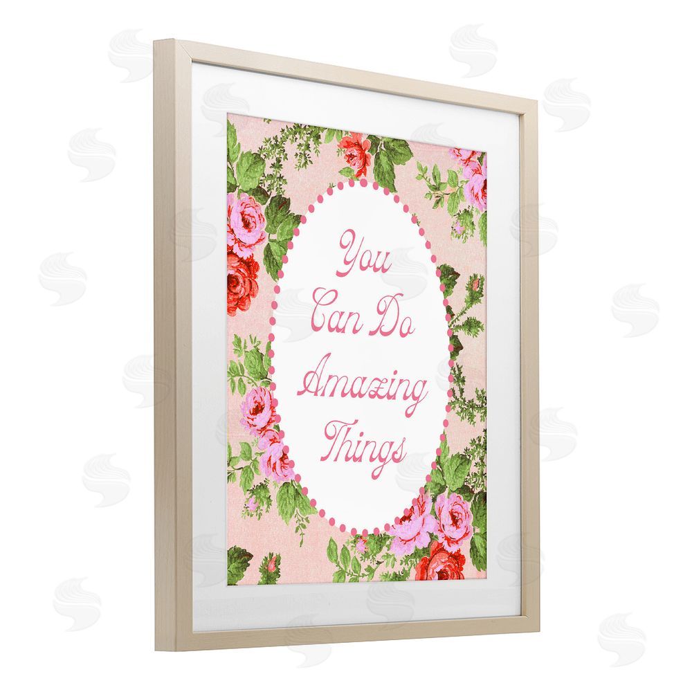 Lil' Rue You Can Do Amazing Things with Vintage Florals Brown Framed Print Under Glass with White Mat Wall Art
