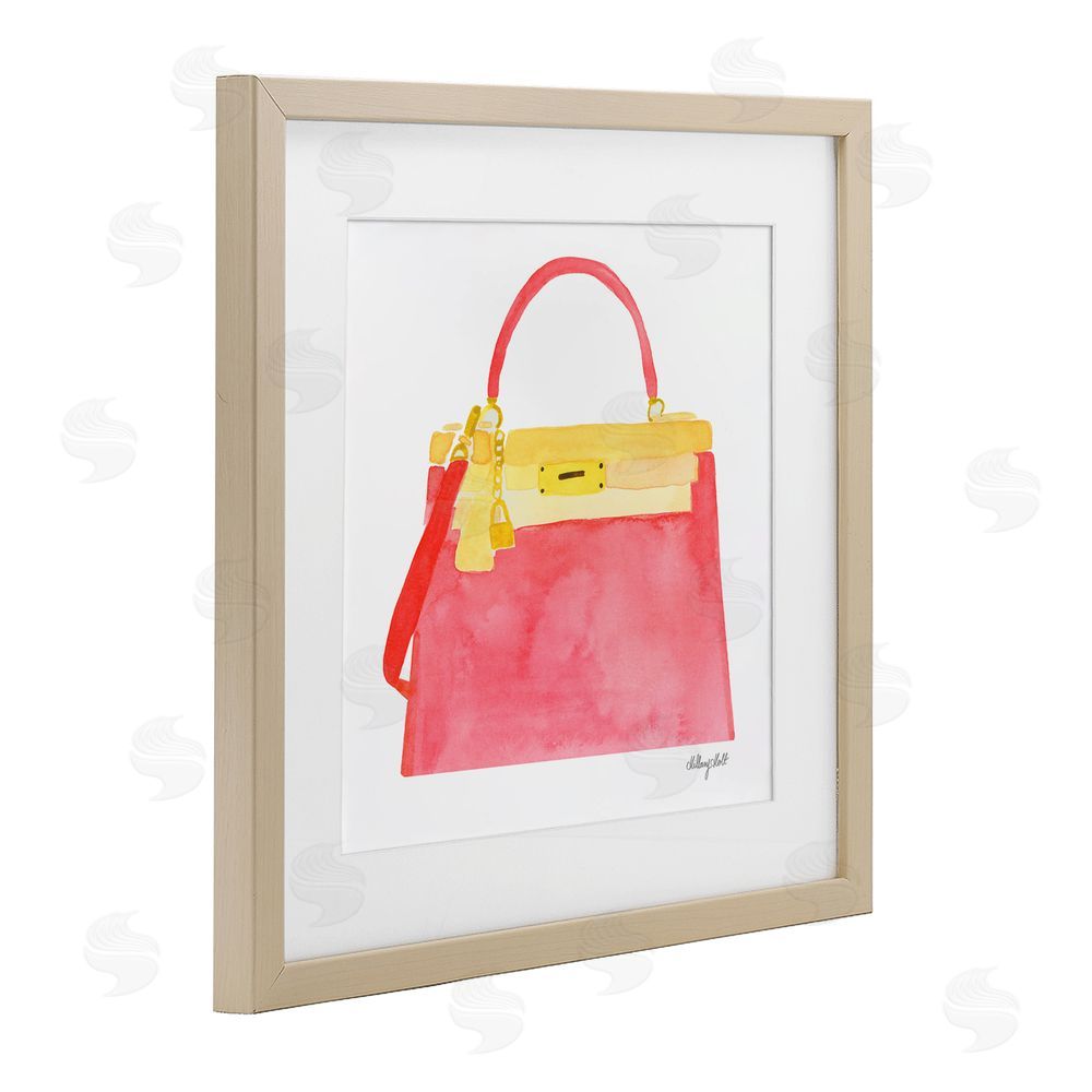 Hillary Holt Elegant Coral Handbag Brown Framed Print Under Glass Wall Art