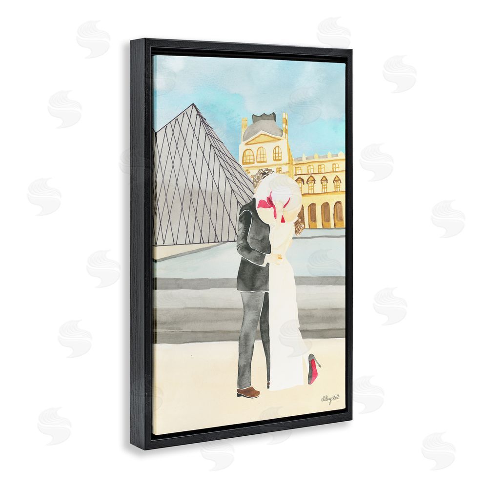 Hillary Holt Couple Embrace At The Louvre Black Floating Frame Canvas Wall Art Print