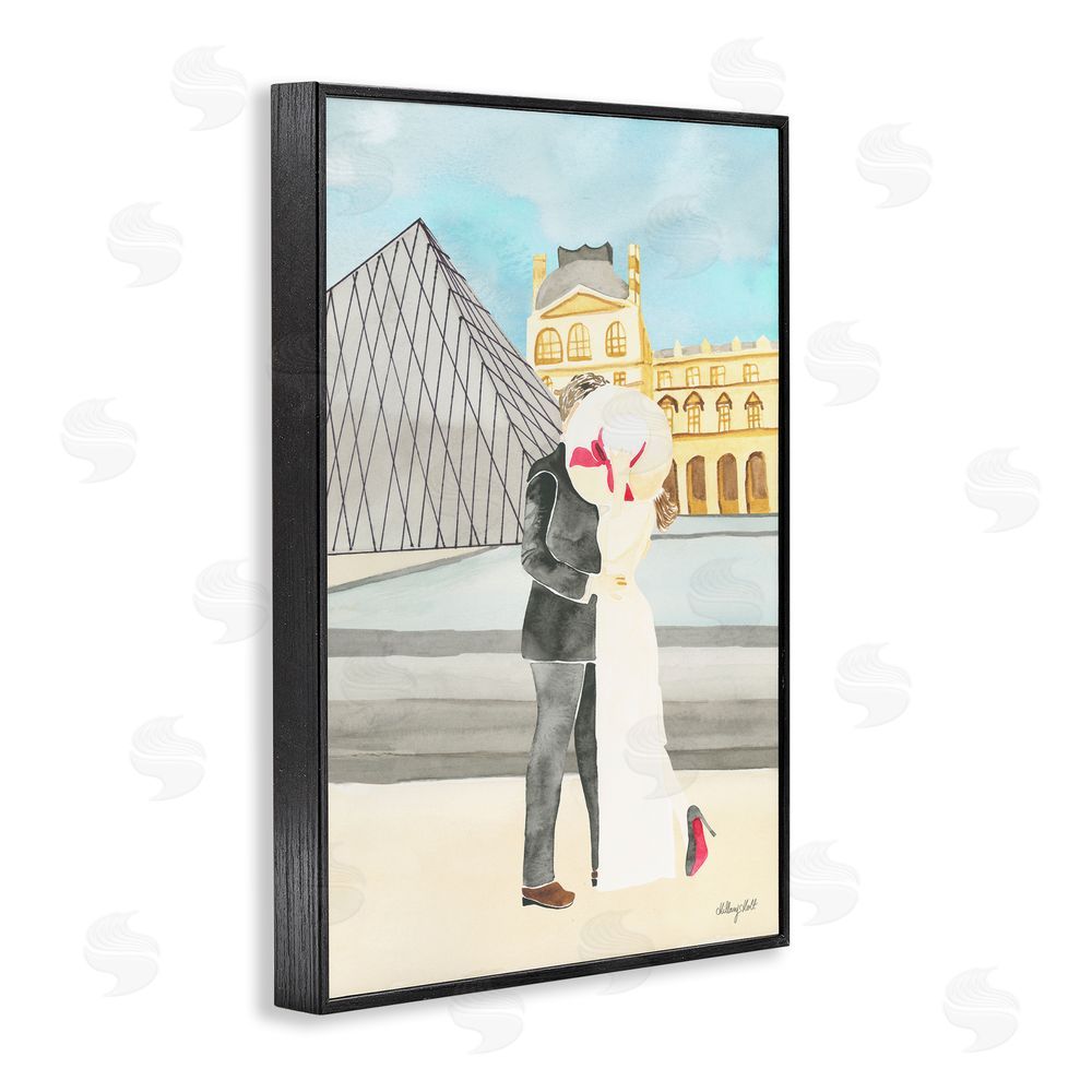 Hillary Holt Couple Embrace At The Louvre Black Framed Giclee Wall Art Print