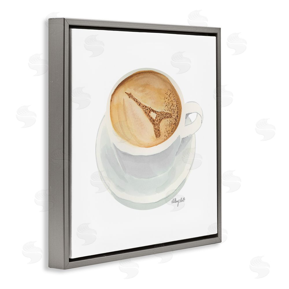 Hillary Holt Eiffel Tower Latte Gray Floating Frame Canvas Wall Art Print
