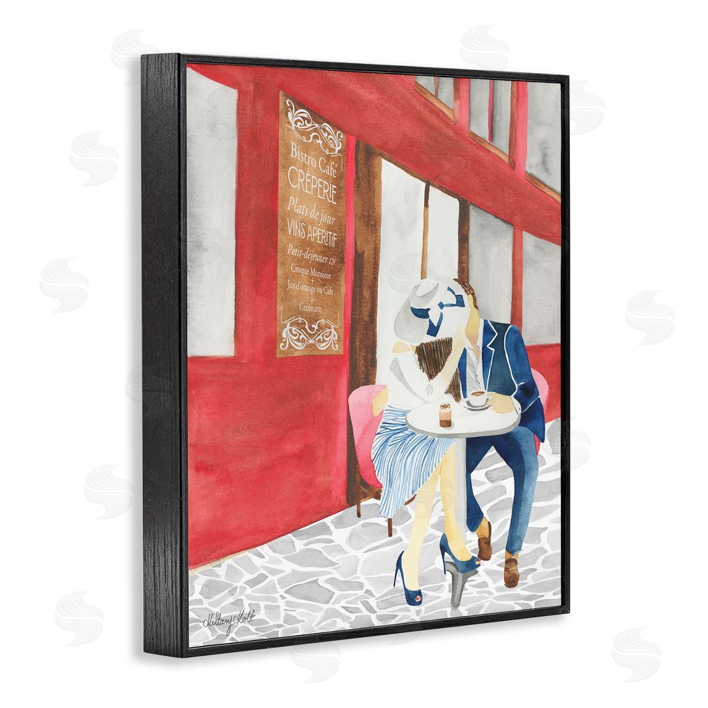 Hillary Holt Kiss At Parisian Cafe Black Framed Giclee Wall Art Print