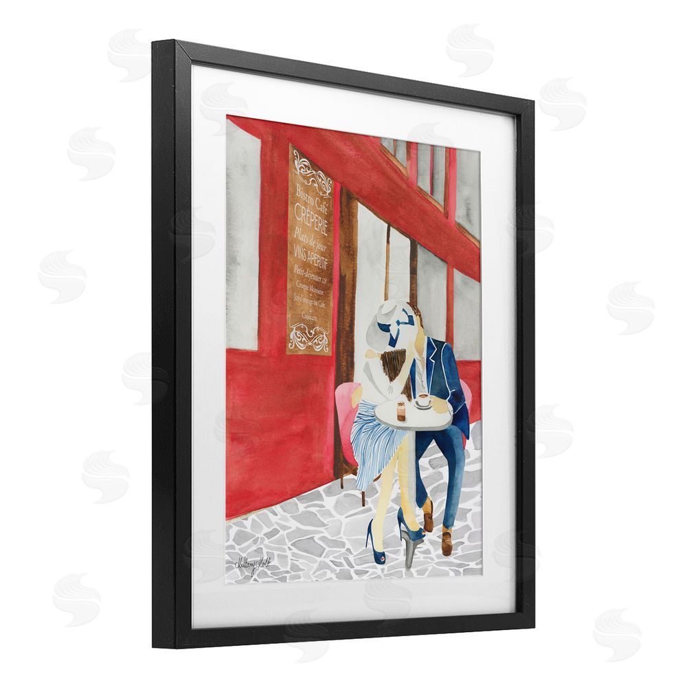 Hillary Holt Kiss At Parisian Cafe Black Framed Print Under Glass Wall Art