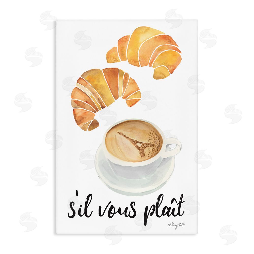 Hillary Holt Paris Croissant and Coffee Stretched Canvas Wall Art Print