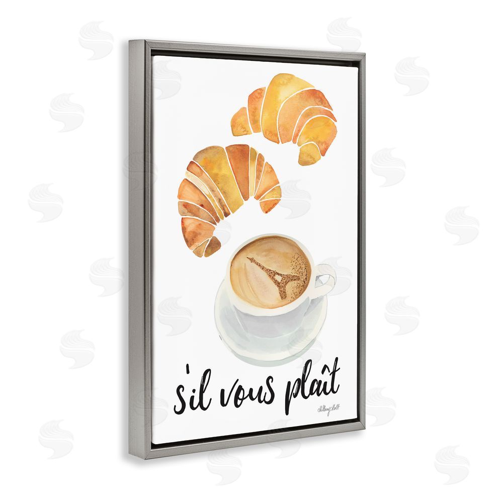 Hillary Holt Paris Croissant and Coffee Gray Floating Frame Canvas Wall Art Print