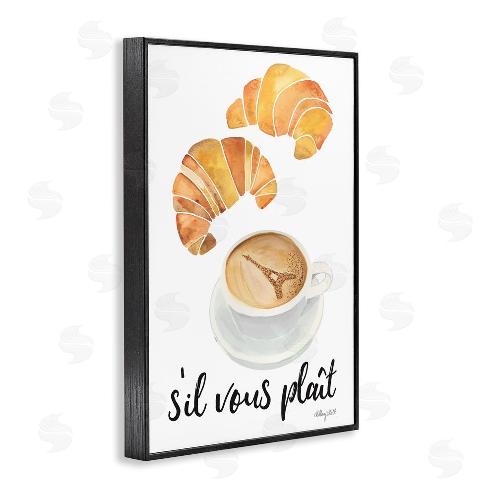 Hillary Holt Paris Croissant and Coffee Black Framed Giclee Wall Art Print