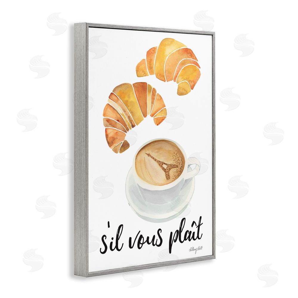 Hillary Holt Paris Croissant and Coffee Gray Framed Giclee Wall Art Print