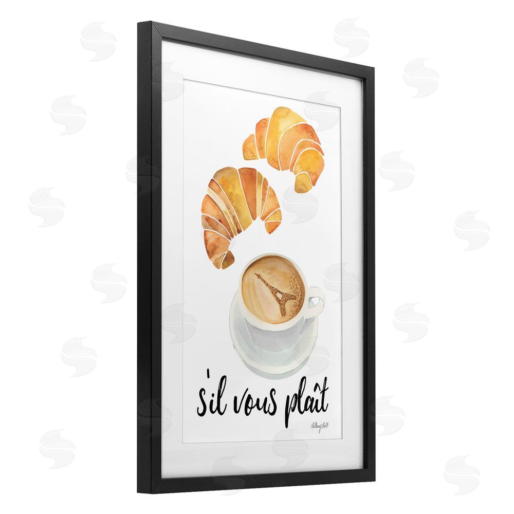 Hillary Holt Paris Croissant and Coffee Black Framed Print Under Glass Wall Art