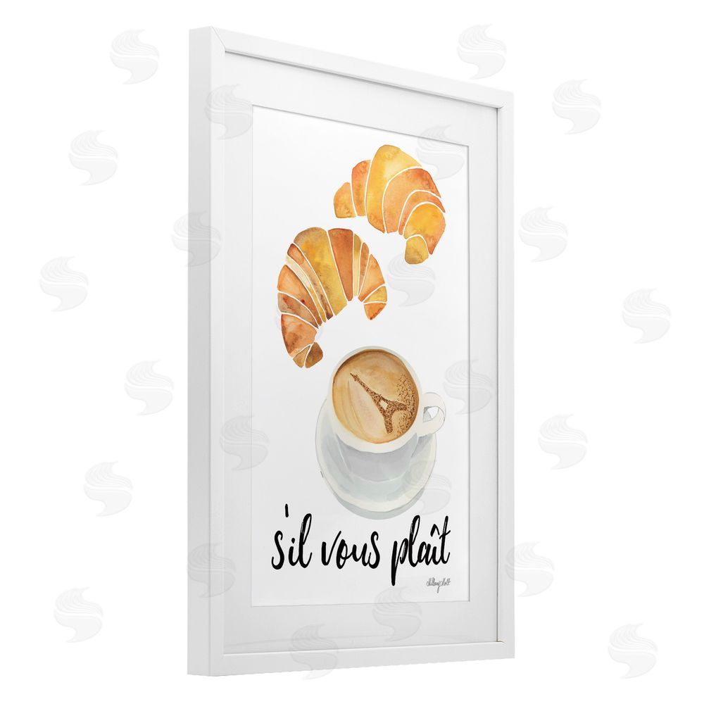 Hillary Holt Paris Croissant and Coffee White Framed Print Under Glass Wall Art