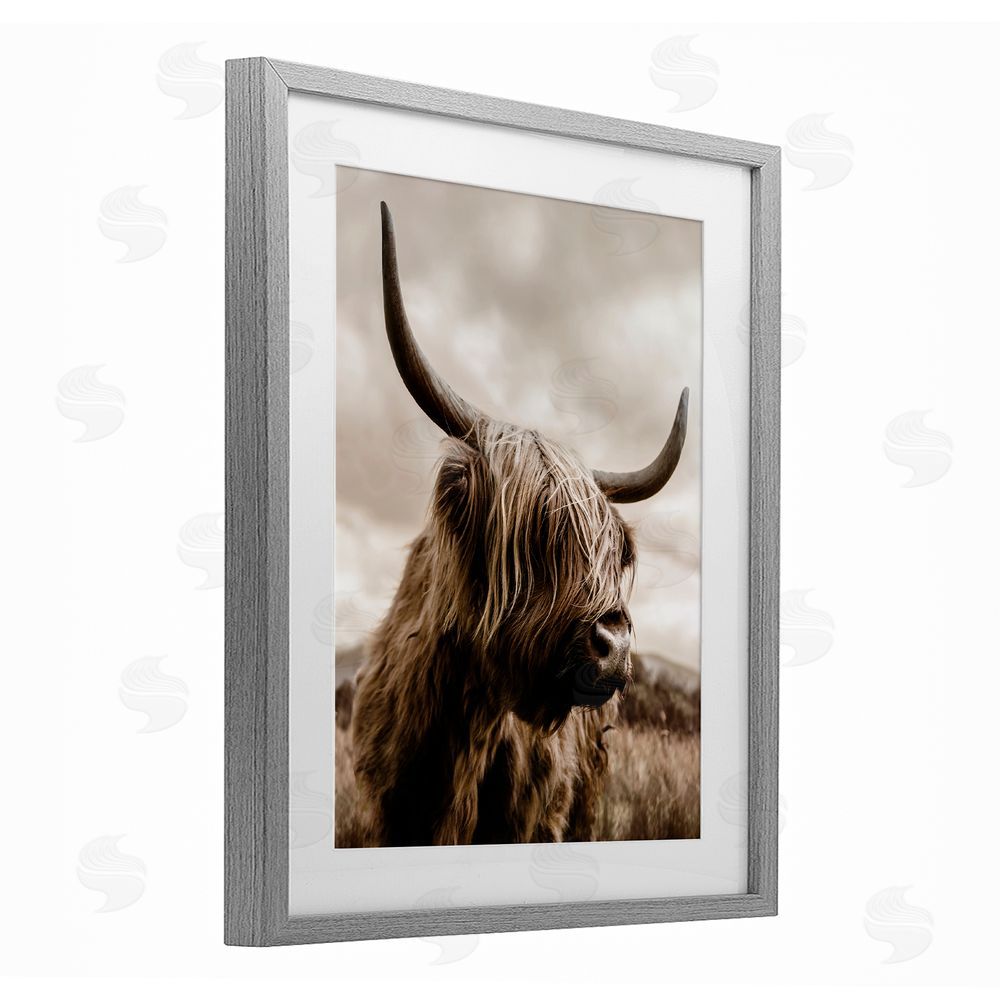 CAD Designs Highland Cow on Windswept Moor Gray Framed Print Under Glass Wall Art