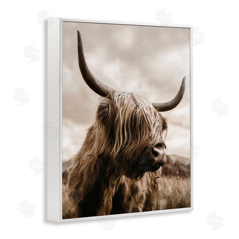 CAD Designs Highland Cow on Windswept Moor White Framed Giclee Wall Art Print