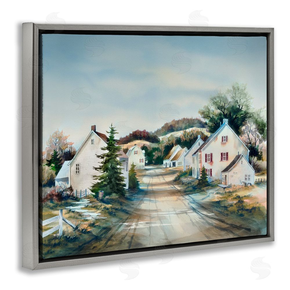 Owen Wexler Tranquil Village Road & Houses Gray Floating Frame Canvas Wall Art Print