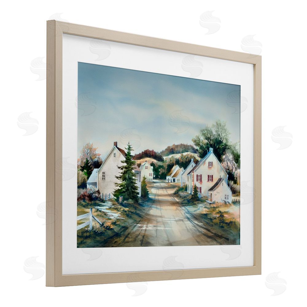 Owen Wexler Tranquil Village Road & Houses Brown Framed Print Under Glass Wall Art