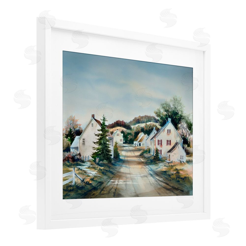 Owen Wexler Tranquil Village Road & Houses White Framed Print Under Glass Wall Art
