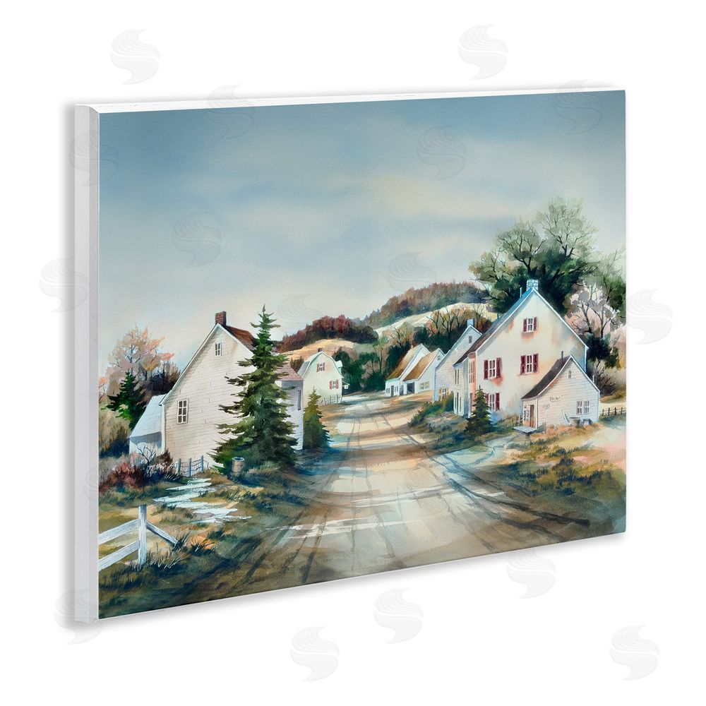 Owen Wexler Tranquil Village Road & Houses Wooden Wall Plaque Art Print
