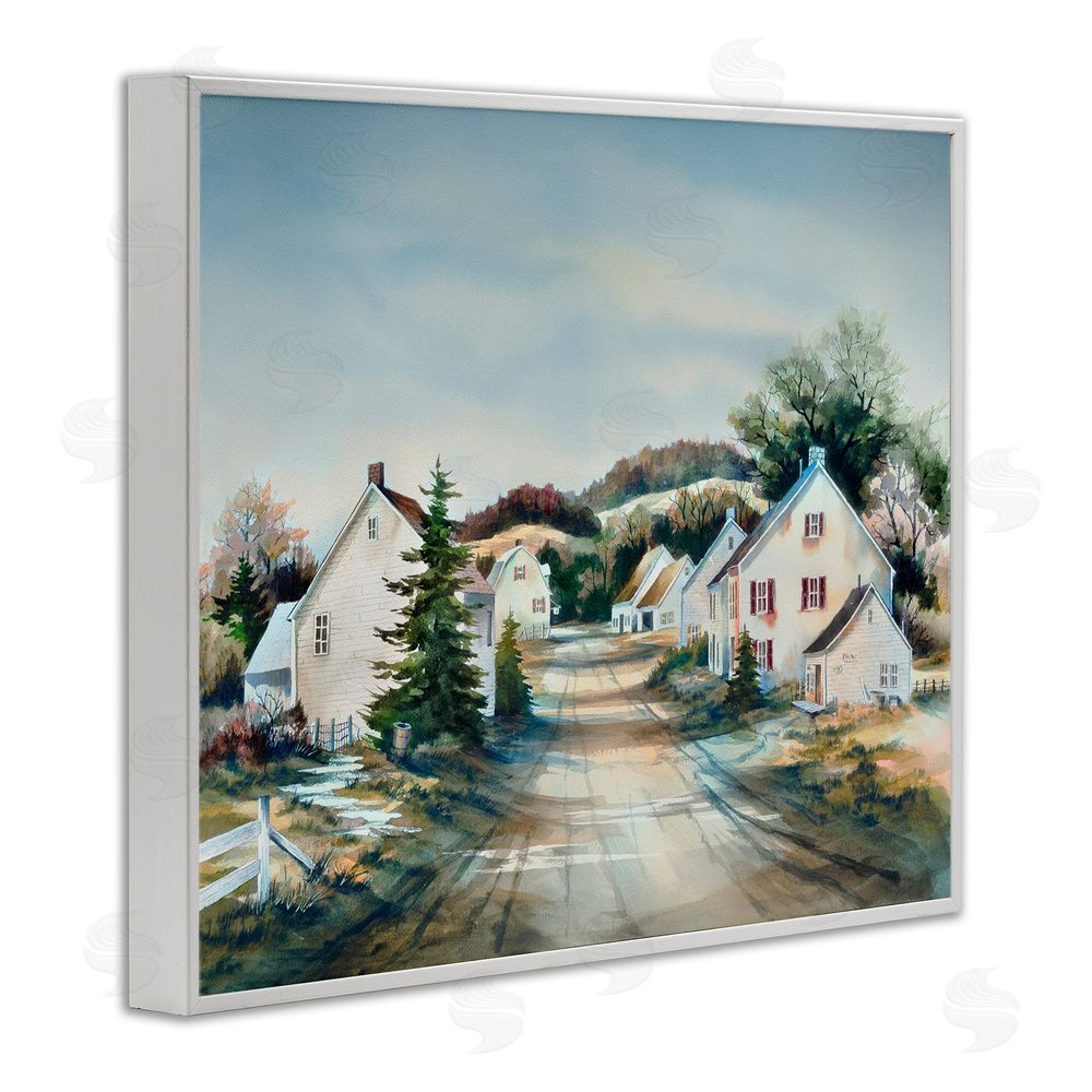 Owen Wexler Tranquil Village Road & Houses White Framed Giclee Wall Art Print