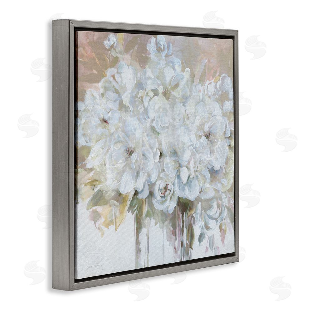 Carol Robinson Soft White Bouquet Serenity Gray Floating Frame Canvas Wall Art Print