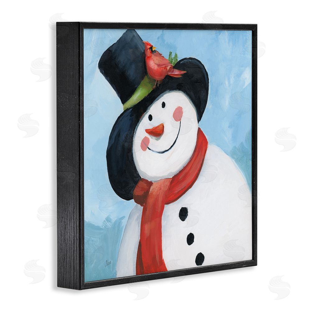 Nan Cheerful Snowman with Cardinal Black Framed Giclee Wall Art Print