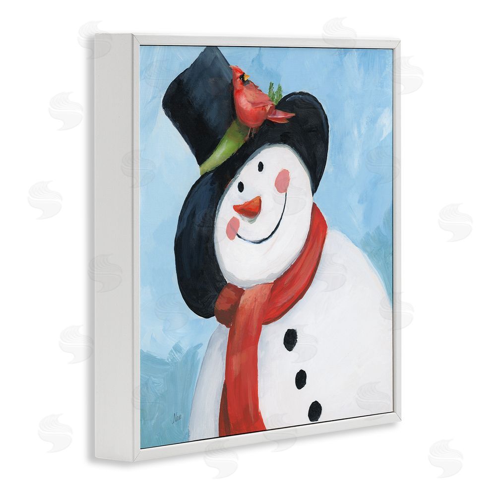 Nan Cheerful Snowman with Cardinal White Framed Giclee Wall Art Print