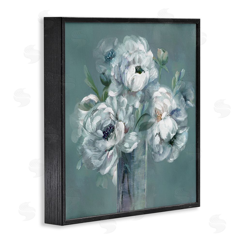 Nan White Peony Impression in Vase Black Framed Giclee Wall Art Print