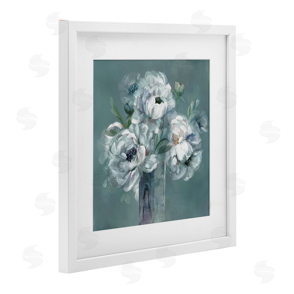 Nan White Peony Impression in Vase White Framed Print Under Glass Wall Art