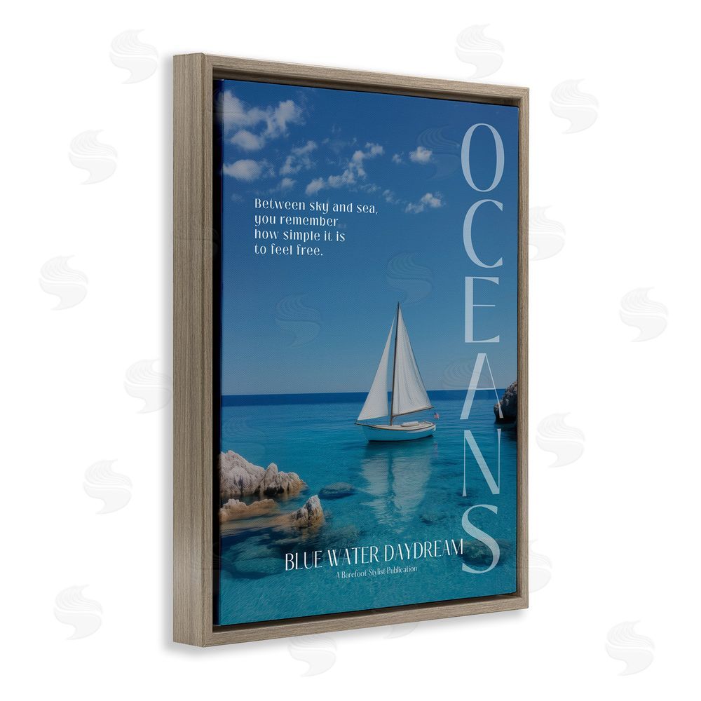 A Barefoot Stylist Blue Water Daydream Magazine Brown Floating Frame Canvas Wall Art Print